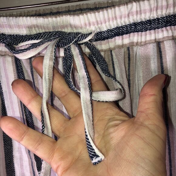 Marissa Olivia Linen Blend Stripe Boho Beach Pants Elastic Waist Pockets Size PL - Picture 3 of 9